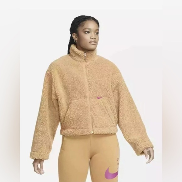 Nike sportswear oversized teddy Sherpa tan and pink jacket! - Picture 16 of 16